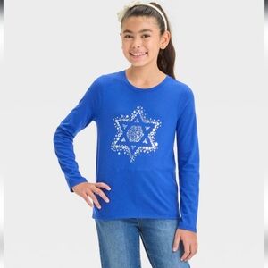 Girls' Long Sleeve 'Star' Hanukkah Graphic T-Shirt - Cat & Jack Blue S(6/7)